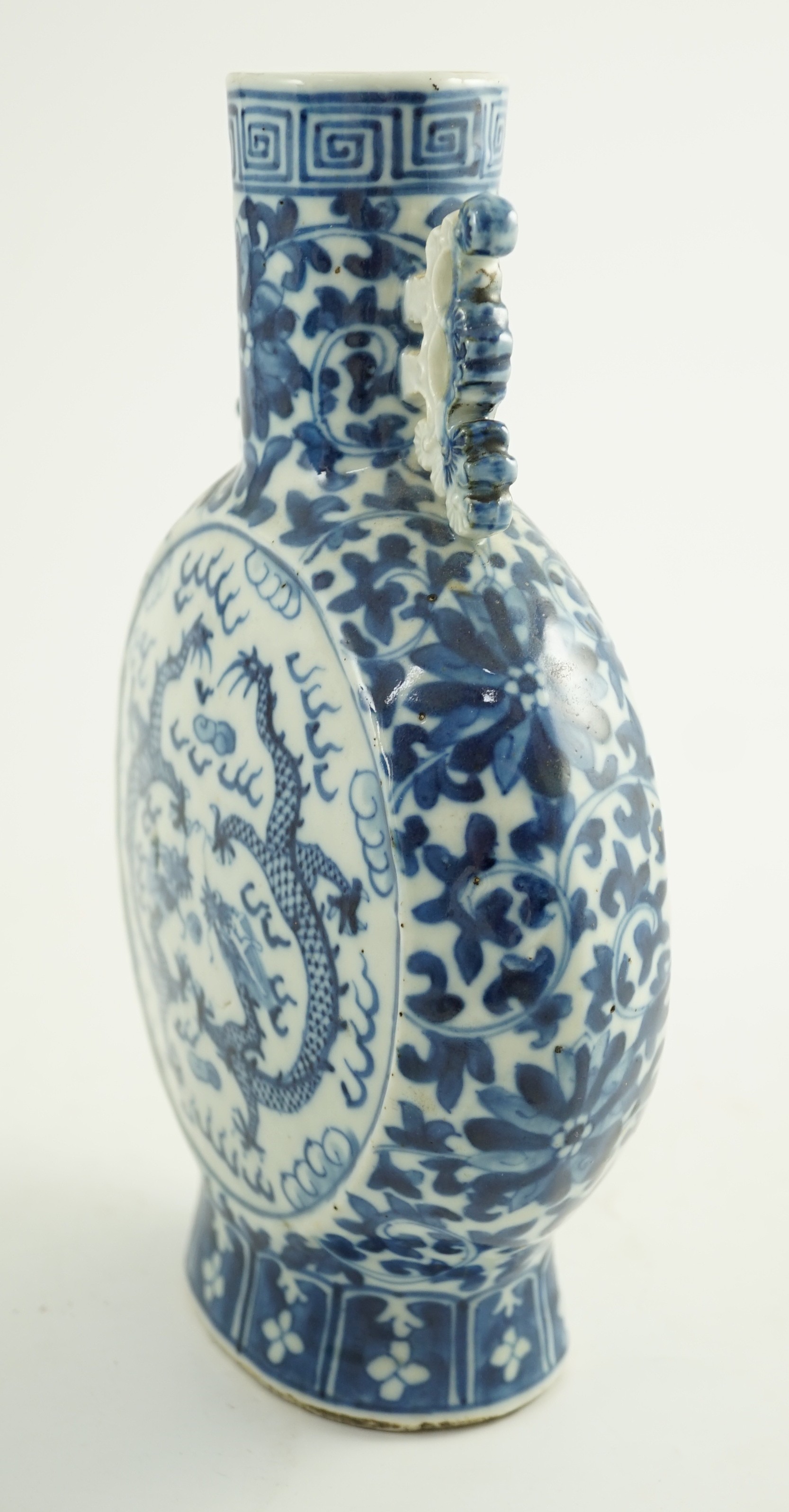 A Chinese blue and white ‘dragon’ moonflask, 19th century, 26cm high